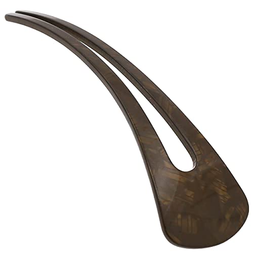 Camila Paris CP3163 French Twist Stick Clip Pins, Brown, Wavy Hair Pin U-Shaped Hair Fork for Girls Spiral Updo Chignon Bun Holder, Fashion Flexible Styling Hair Accessories for Women, Made in France - color: 2-Prong Brown
