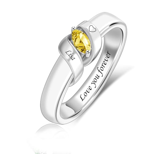 MissNaNa Mothers Ring With 1/2/3/4/5/6 Birthstones Personalized Engraved Name Rings for Women Stacking Birthstone Ring for Mom Grandma Daughter Wife Birthday Christmas Gift - color: 1 Stone