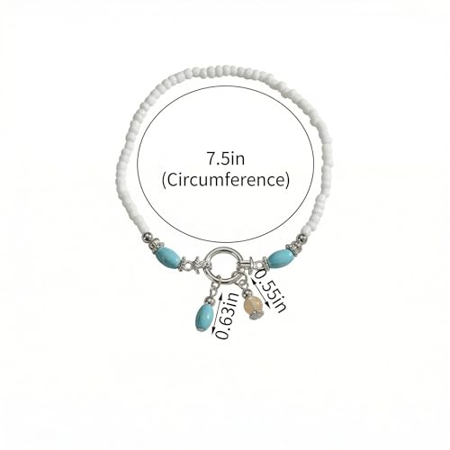Boho Beads Beach Layered Anklet Set for Women, Handmade Gold Starfish Pearl Shell Anklets Summer Ocean Accessories Jewelry Gift - color: PStarfish Turquoise