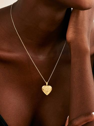 U7 Women Locket Necklace Platinum 14K Gold Photo Lockets that Hold Picture,Chain 20 Inch Personalized Gift Custom Love Heart Image Necklaces - color: 02# Gold*Flower Grain