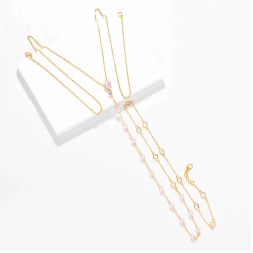 Bride Backless Rhinestone Waterdrop Body Chain Belly Waist Necklace - color: Gold