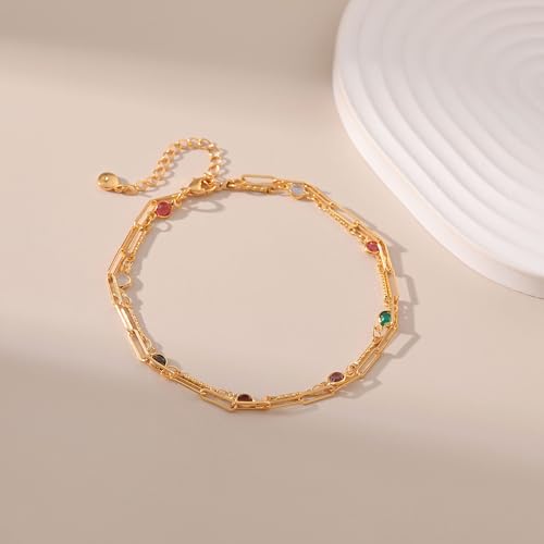 Yumikoo 18k Gold Plated Anklet Ankle Bracelets for Women - style: Colorful Rhinestones and Chunky Chain