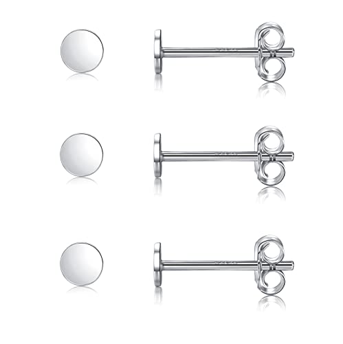 925 Sterling Silver Dot Stud Earrings | Small Simple Round Disc Stud Earrings | Tiny Flat Circle Hypoallergenic Cartilage Tragus Piercing Earrings Gifts for Women Men 2mm 3mm 4mm 5mm - color: #7 white gold-3mm*3