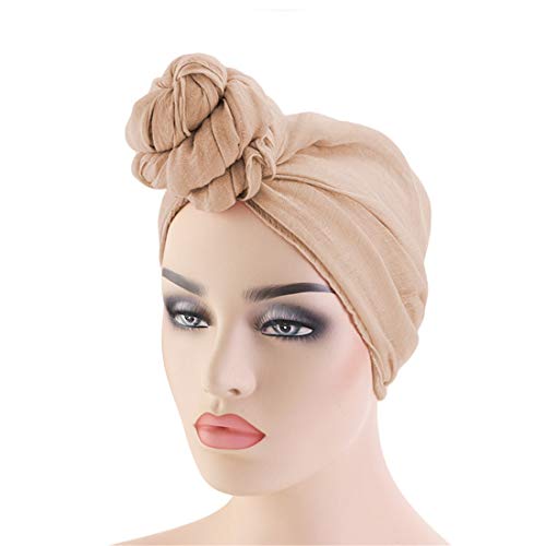 Qianmome Womens Big Flower Turban Beanie Elegant Cap Head Wrap Stretch Long Hair Scarf Headscarf - color: Coffee