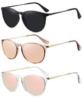 WOWSUN Retro Polarized Sunglasses Womens Trendy Round Classic Glasses - color: 3 Pack: Black+champagne Lens+clear Frame Pink Lens