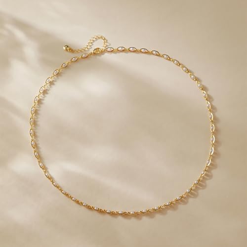Beaded Choker Necklaces for Women 18k Gold Plated Dainty Gold Choker Necklaces for Women - style: Gold and Small Pearls