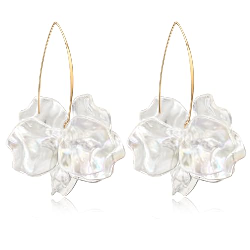 Exaggerated Bohemian Resin Rose Flower Petal Dangle Drop Earrings Long Acrylic Tiered Floral Tassel Earring for Women - color: Colorful