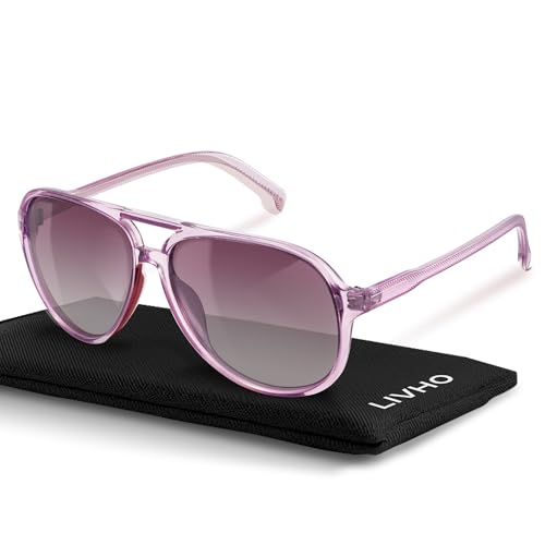 livho Trendy Polarized Aviator Sunglasses Women Men, Retro Sun Glasses for Women Men 2025, Oversized UV Protection Shades - color: Purple/Purple Gradient Brown