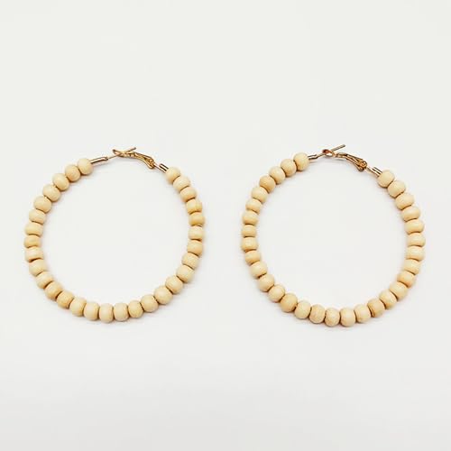 Bohemian Colorful Acrylic Resin Matte Beads Round Circle Hoop Drop Dangle Minimalist Chic Lightweight Earrings for Women Boho Geometric Beaded Statement Jewelry - color: beige
