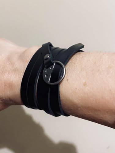 Rantanto Genuine Leather Wrap Bracelets Trendy Western Stackable Cuff Adjustable Boho Layered Bracelet Jewelry For Men Women - color: Black