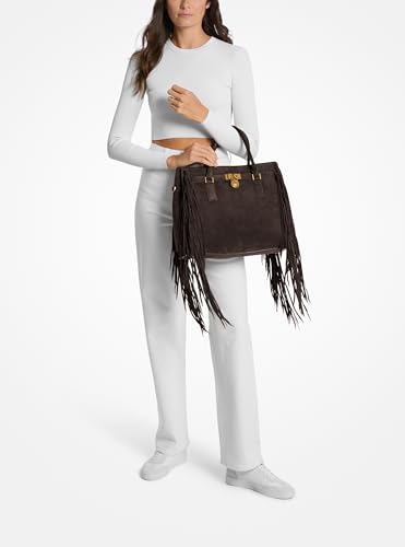 Michael Kors Women's Hamilton Satchel - color: Antique Gold-tone Hardware/Fringe Suede/Chocolate