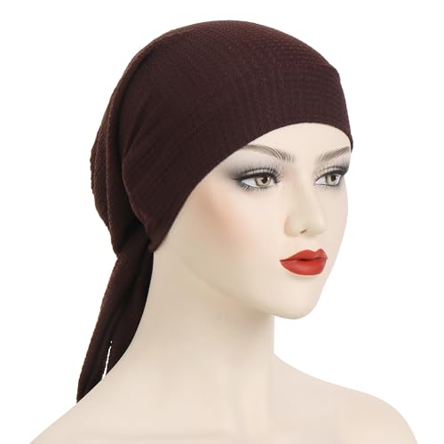 YYAOJHAO Pre Tied Bandanas Headscarf for Women - Solid Wave Chemotherapy Caps Headwrap Chemo Turban Headwear Hats - color: Coffee