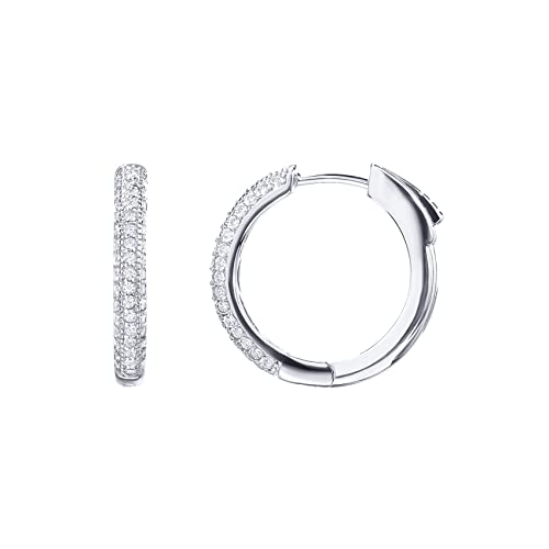 PAVOI 14K Gold Plated 925 Sterling Silver Posts Cubic Zirconia Hoop Earrings for Women | Halo CZ Gold Huggie Hoops - color: White Gold, size: 20 Millimeters