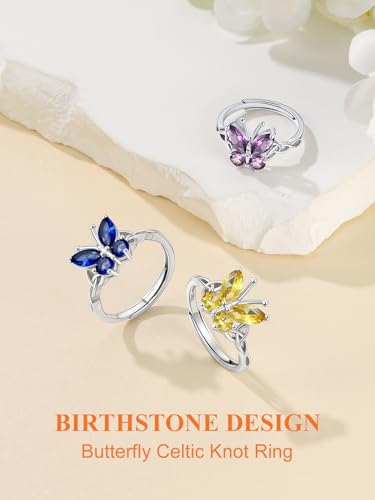 Custom4U Personalized 1-4 Birthstone Rings for Women Promise Rings for Her Sterling Silver Mothers Ring Customized Cubic Zirconia Stones Wedding/Valentine's Day/Mother's Day Jewelry Gift for Mom Wife - color: E11-Nov Butterfly-Silver
