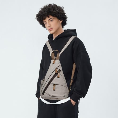 KL928 Canvas Sling Bag Small Crossbody Purse Casual Backpack for Men Women(Small Version, Leaden) - color: Medium-leaden