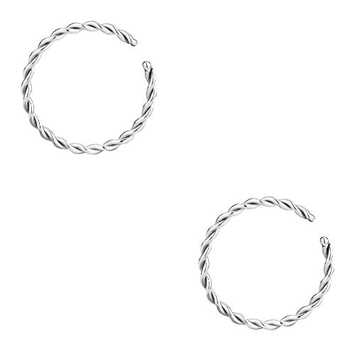 Forbidden Body Jewelry Nose Rings Set Surgical Steel Braided Hoops for Pierced and Fake Nose and Cartilage Piercings 14G-20G - style: 18g 8mm Silver Tone (2pcs)
