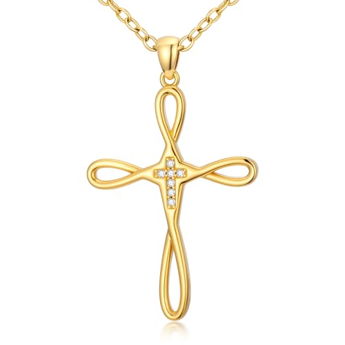 14K Gold Cross Necklace Gold Cross Pendant Necklace Christian Faith Jewelry Gifts for Women - style: C-Infinity Cross