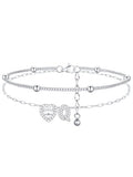 FindChic Silver/14K Gold Plated Layered CZ Initial Ankle Bracelet for Women | Waterproof Stainless Steel, Cubic Zirconia Letter Charm, Non-Tarnish, Hypoallergenic, Adjustable Extender, Summer Jewelry - color: Silver-CZ Heart, size: Q