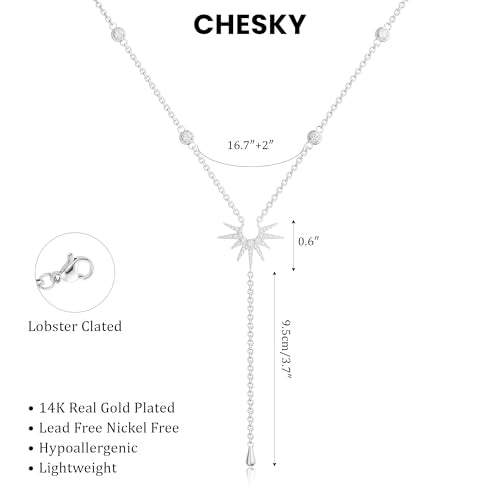CHESKY Long Necklaces for Women, 14k Gold Plated/Streling Silver Lariat Necklace Dainty Statement Prom Necklace Rosary Cross Sun Drop Pendant Dangle Necklace Gold Prom Jewelry for Women Gifts - style: y necklace 05