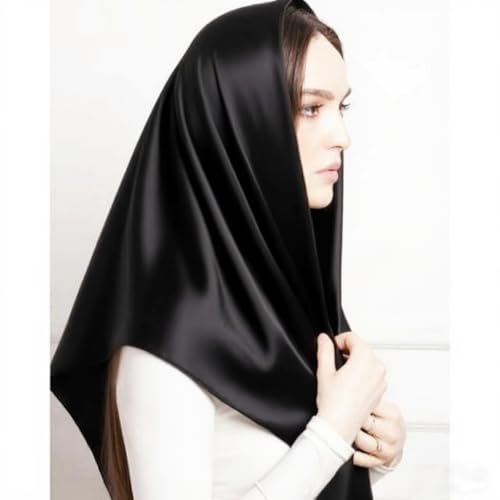 Hexchasty 35”Head Scarf Satin Silk Like Hair Scarf Large Square Head Scarves Bandana Head Wraps Headscarfs for Women Green - color: D-solid Black