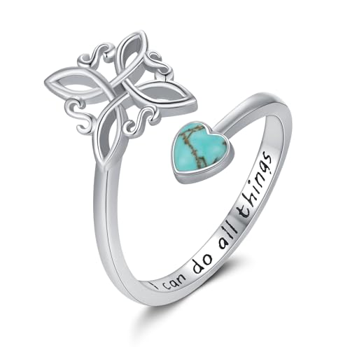 Witches Knot Ring 925 Sterling Silver Adjustable Black Onyx/Turquoise Gravel/Moss Agate/Turquoise/Moonstone Witch Ring Celtic Knot Amulet Wiccan Pagan Protection Jewelry Gifts for Women - style: Turquoise