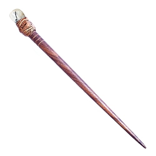 Natural Tumbled Healing Gemstone Crystal Wooden Hair Stick Handmade Gifts Boho Reiki by Smoky Quartz (Moonstone) - color: Moonstone
