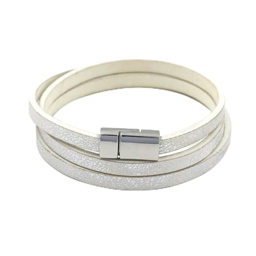 Long tiantian Leather Wrap Bracelet for Men Vintage Brown Leather Cuff Bracelet Adjustable Minimalist Western Style Wristband Casual Fashion Jewelry Gift for Him - color: white