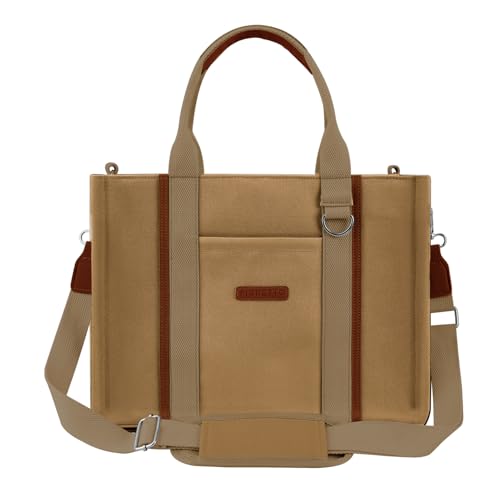FIORETTO Women’s Canvas Tote Bag Purse with Zipper, Multi Compartment & Reinforced Bottom, Ideal for Work, Bible, Travel - color: Brown, size: Medium, style: Detachable Organizer