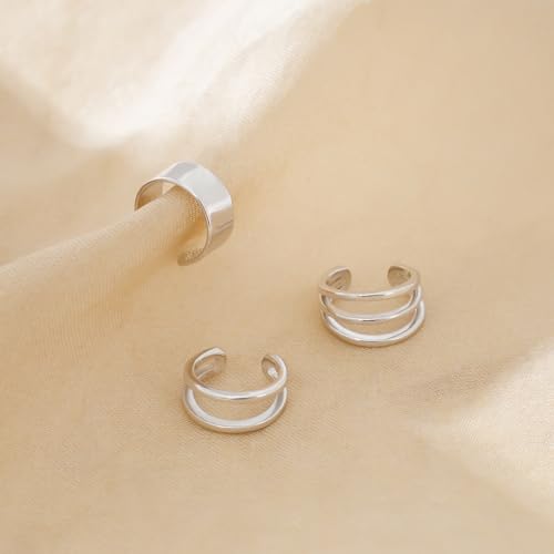 CHIC & ARTSY 925 Sterling Silver Ear Cuffs for Women, Non Piercing Clip On Cartilage Cuffs, Adjustable Fake Conch & Helix Earrings, Gold Plated & Oxidized Various Styles - color: ear cuff #1