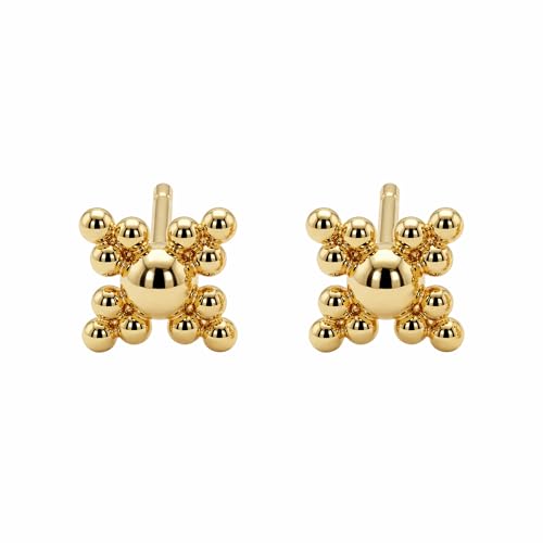 MEVECCO Tiny Beads Stud Earrings for Women 18K Gold Plated Stud Earrings Dainty Pave CZ Mini Cute Flower Simple Delicate Minimalist Stud Earrings Gift for Her