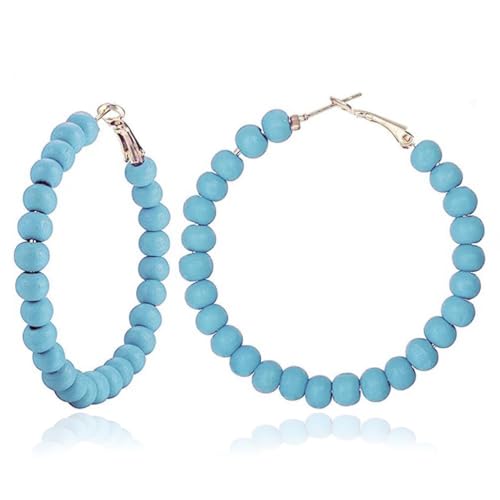 Chic Resin Beaded Hoop Earrings Colorful Candy-colored Acrylic Circular Round Dangling Boho Earrings for Women Minimalist 80S Geometric Party Jewelry - color: blue