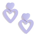 Double Heart Earrings Dangling Heart Drop Earrings For Women Love Heart Dangle Earrings Birthday Gift - color: Purple