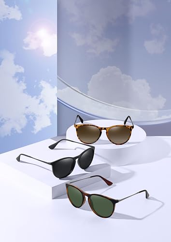 WOWSUN Retro Polarized Sunglasses Womens Trendy Round Classic Glasses - color: 3 Pack: Black+brown+ivy Green Lens Leopard Frame