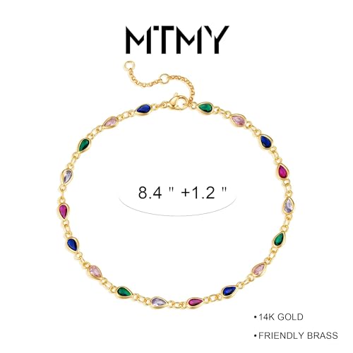 MTMY Gold Anklets for Women 14K Gold Plated Tiny Bead Anklet Colorful Tassel Foot Chain Dainty Adjustable Cute Summer Beach Boho Anklets Jewelry Gift - style: colorful drop B