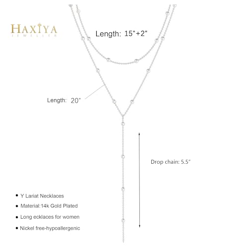 HAXIYA Lariat Gold Necklace for Women Dainty Long Necklace 14K Gold Plated/Silver Y-Shaped Pendant Drop Chain Layered Pearl/Beaded/CZ Necklaces Gold Jewelry Gift for Prom/Wedding - style: Pearl - Silver