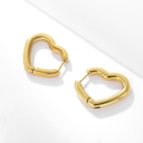 Stainless Steel Hoop Earrings for Women Gold Tone Geometric, Huggie Heart Twisted Minimalist Engraved Designs for Daily Wear - color: Gold+ Heart02