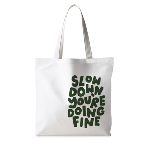 Motivational Canvas Tote Bag,Positive Affirmation Gifts for Women Men Reusable Grocery Shopping Tote Bag Purse - color: Slow Down