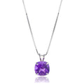 MAX + STONE Cushion Cut Gemstone Necklace | 8mm Solitaire Birthstone Necklace for Women | Gemstone Pendant Necklaces with 18 inch Box Chain - color: Amethyst