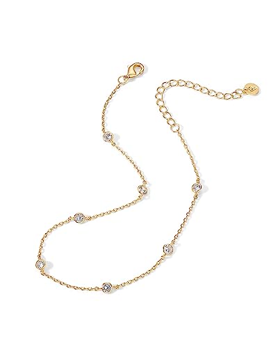 PAVOI 14K Gold Plated Anklet for Women - Trendy Link Chain Ankle Bracelet Summer Jewelry - Boho Dainty Anklets with Cubic Zirconia, Beaded, Evil Eye, Star, Station, Pearls Adjustable Gold Jewelry - style: Station