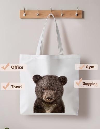 Preppy Animal Tote Bag, Pet Canvas Tote Bag, Reusable Grocery Shopping Shoulder Bags - color: Bear