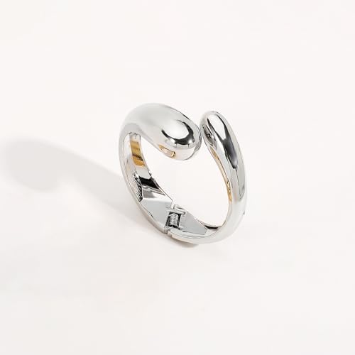 Chunky Gold Bracelet - Tear Drop & Cuff Bracelet - Polished Twisted Hinged Bangle - Wide Wrist Cuff - Irregular Twisted Bangles for Women - color: A silver