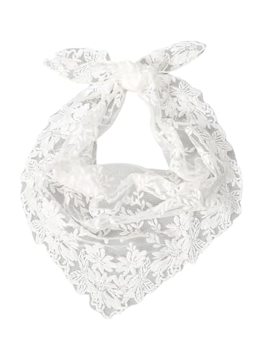 SweatyRocks Women's Floral Embroidery Lace Triangle Hair Scarf Headband Sheer Hair Bandana - color: White Embroidery, size: One Size