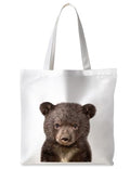 Preppy Animal Tote Bag, Pet Canvas Tote Bag, Reusable Grocery Shopping Shoulder Bags - color: Bear