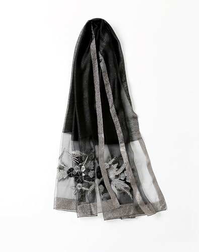 Jeelow Silk Blend Floral Fashion Scarf Shawl Wrap Lightweight Sheer For Women Floral Embroidery Wedding Party Prom - color: Midnight Silver