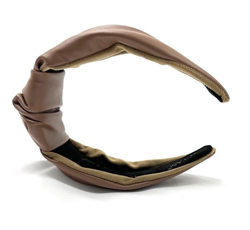 Chunky 2.5 Inches Thick Brown Leather Headbands for Women Goes with Everything, Girl Knotted Headband is a Fashion Designer Top Knot Head band for Hair Accessories Womens - color: Chunky Brown