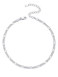 ChicSilver 925 Sterling Silver Ankle Bracelet for Women, Simple Cuban Link/Figaro/Twist Rope Chain Anklets for Beach Party(with Gift Box) - style: 01: Figaro Chain-2.8mm wide