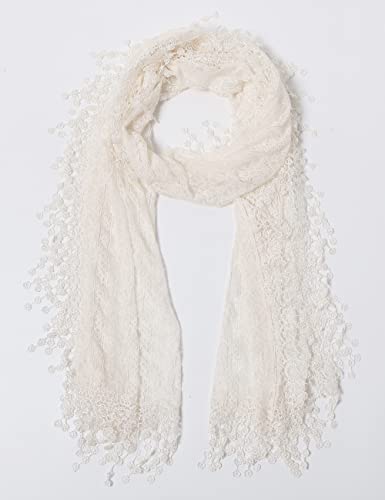 Cindy & Wendy Lightweight Soft Leaf Lace Fringe Scarf Bridal Shawl for Women - color: Beige - Sh