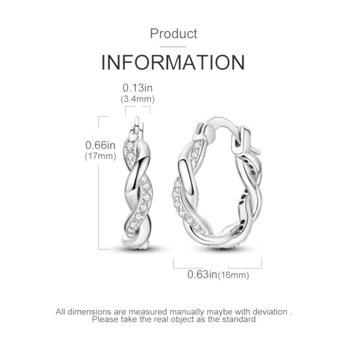 Parmuz 925 Sterling Silver Earrings Hoops for Women Ladies Simple Lightweight Twisted Medium Hoop Earrings With Cubic Zirconia Hypoallergenic Jewelry for Her - color: medium twist earring