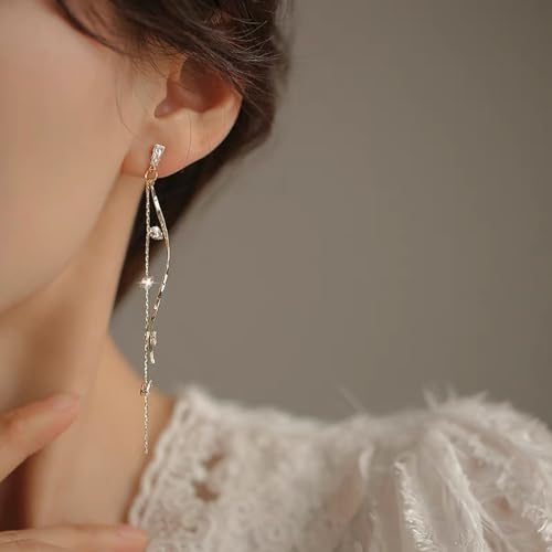 Crystal Drop Earrings,Zirconia Rhinestone Dangling Earrings for Women Prom Party Jewelry Gifts， Dangle Fashion Jewelry Crystal Earrings for Women - color: Silver