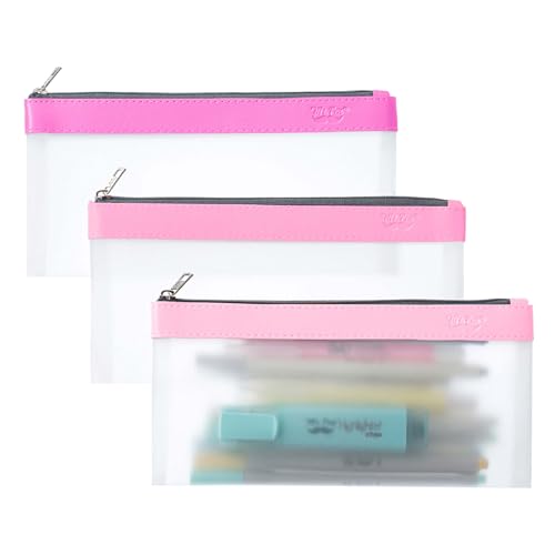 Mr. Pen- Clear Pencil Pouch, 8.50"x4.25", 3 Pack, Durable TPU Material | Medium Water-Resistant Pencil Bags with Smooth Zipper, Multipurpose Clear Pouch for Stationery, School, Office - color: Pink Shades, size: 3 Pack, Medium